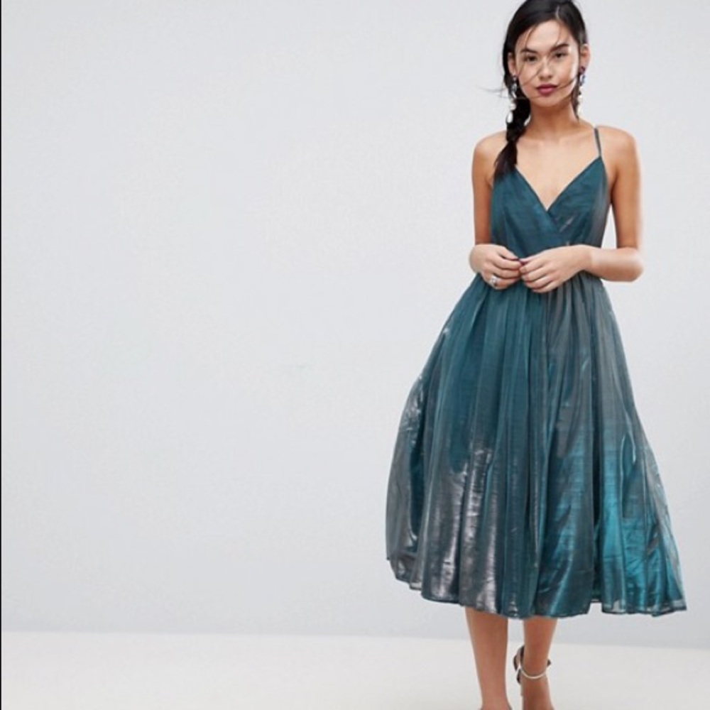 Asos metallic blue dress